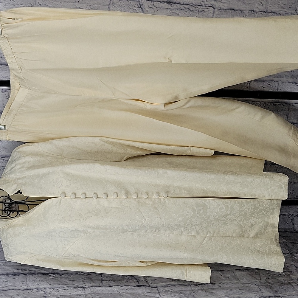 Adrianna Papell Ivory Brocade‎ Jacket Silk Pants 2PC Formal Suit 22W
